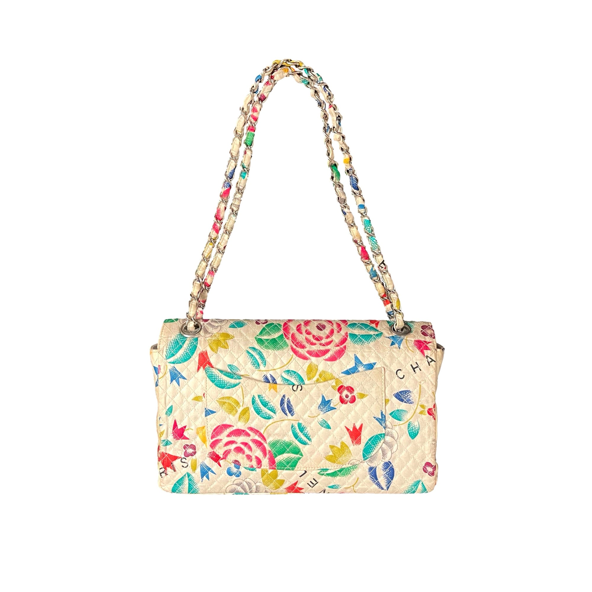 Chanel White Floral Canvas Flap Bag - Handbags