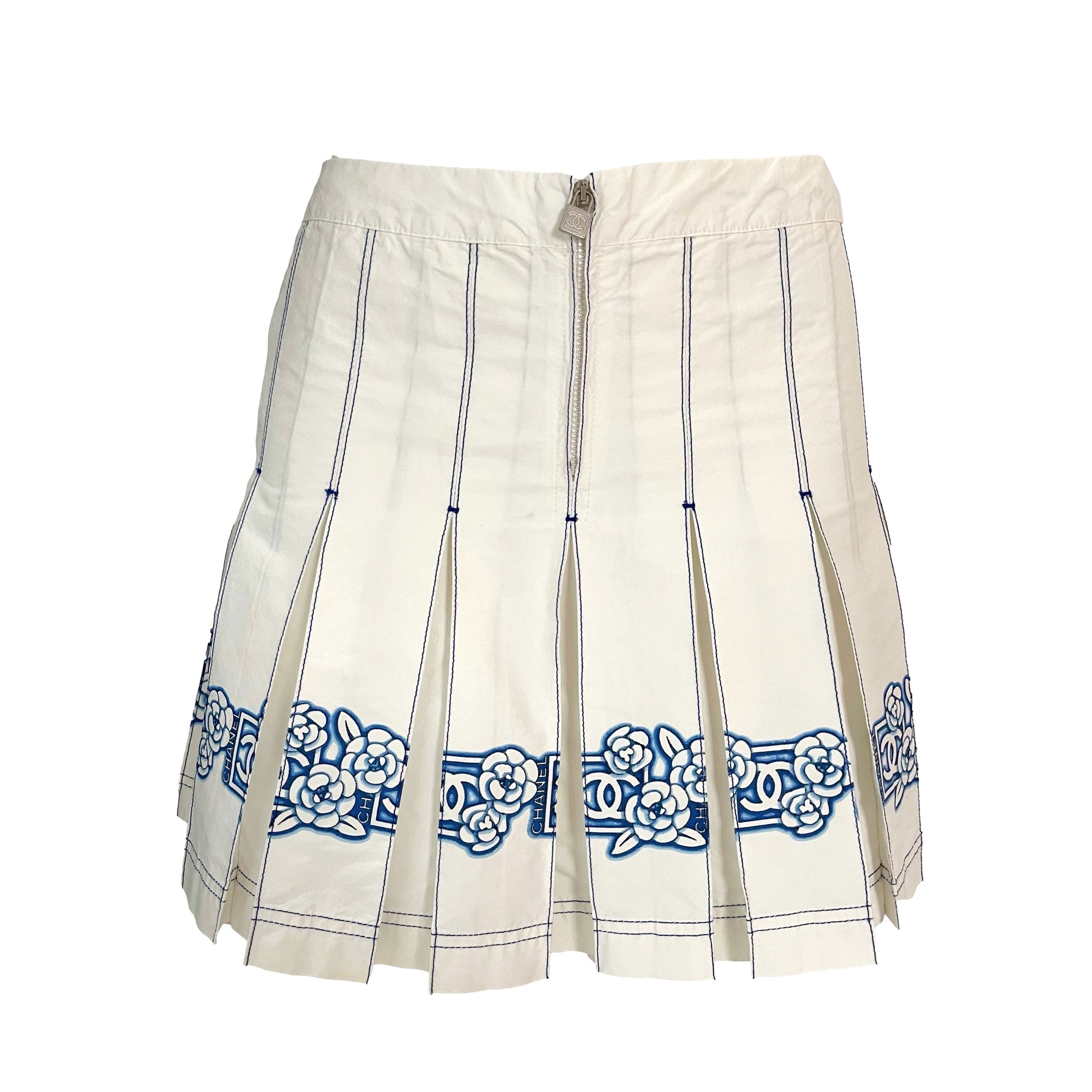 Chanel White Floral Zipper Skirt - Apparel