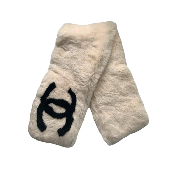 Treasures of NYC - Chanel White Fur Logo Scarf