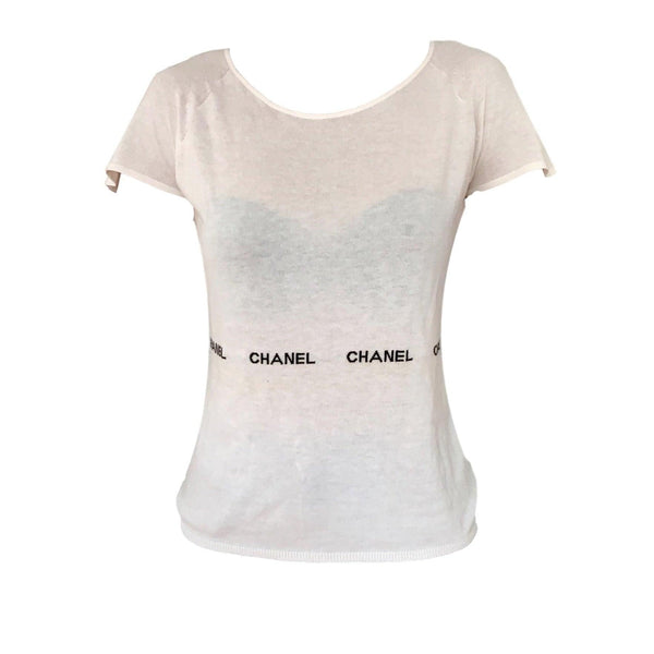 Chanel White Knit Logo Top - Apparel