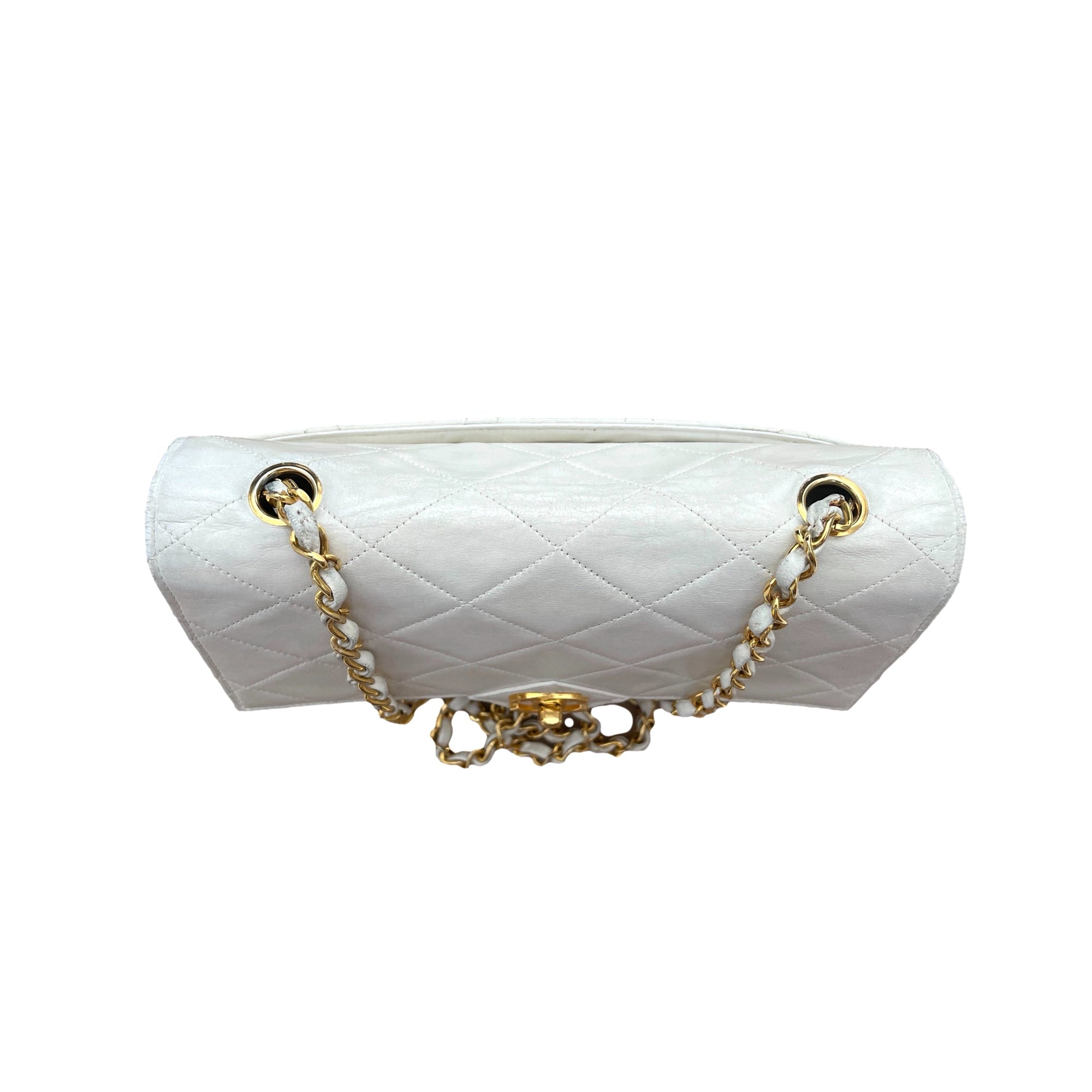 Chanel White Lambskin Flap Bag - Handbags