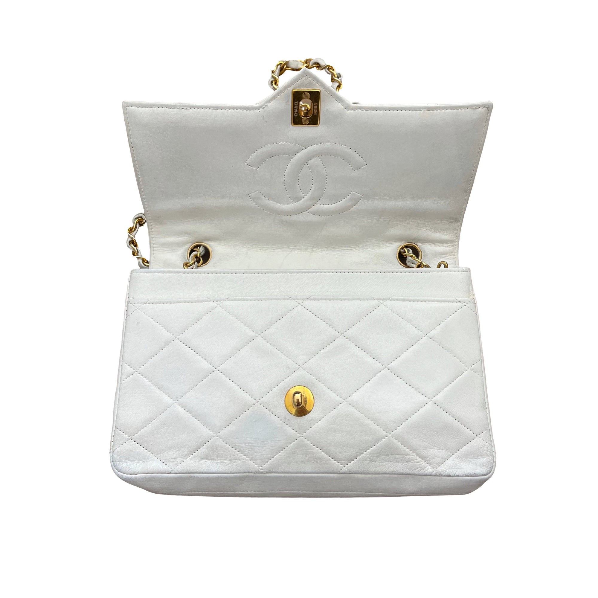 Chanel White Lambskin Flap Bag - Handbags