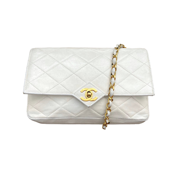 Chanel White Lambskin Flap Bag - Handbags