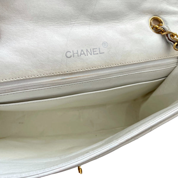 Chanel White Lambskin Flap Bag - Handbags