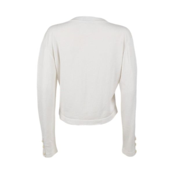 Chanel White Logo Button Cropped Cardigan - Apparel
