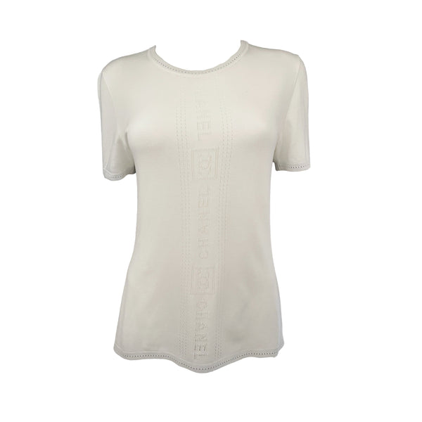 Chanel White Logo Knit Top - Apparel