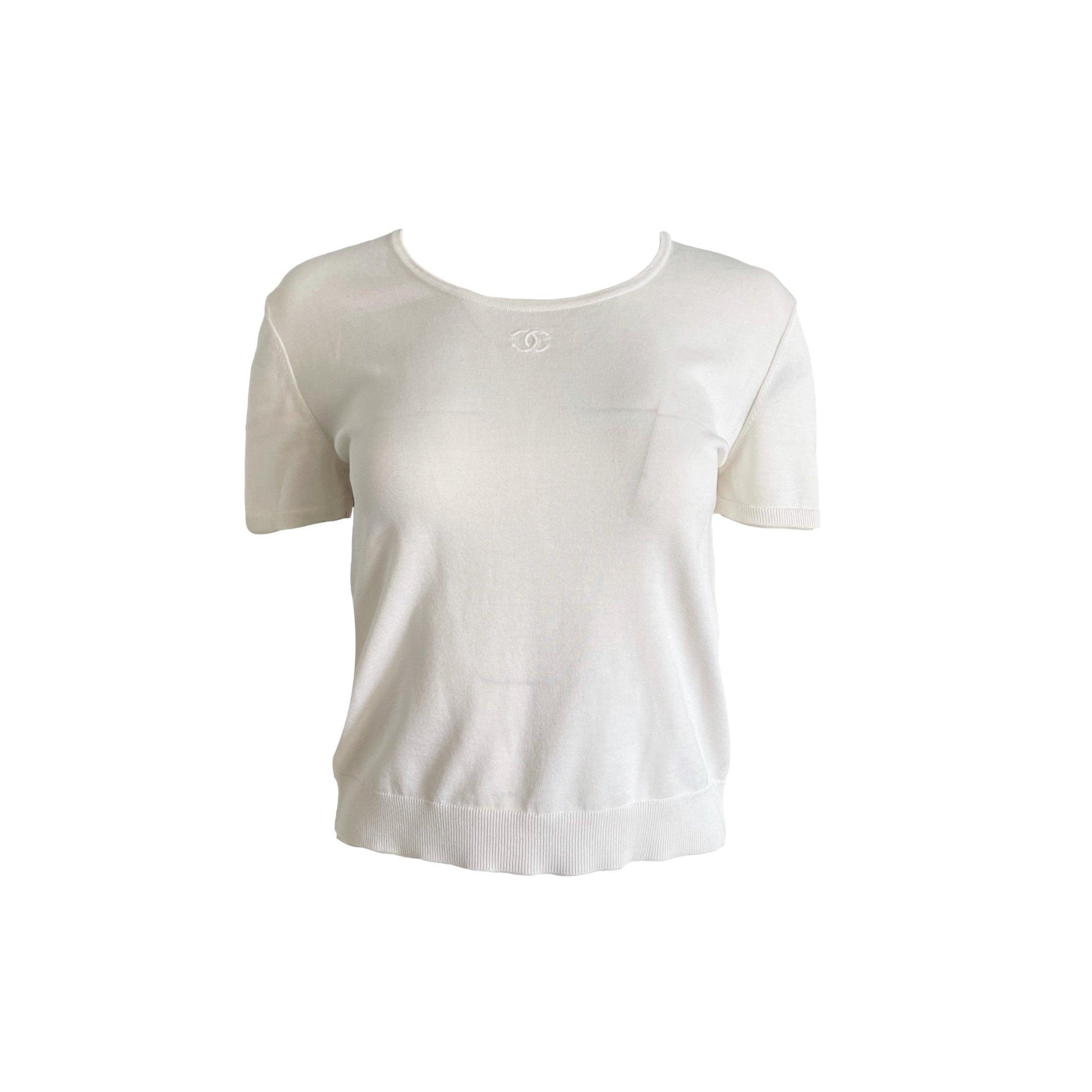 Chanel White Logo Short Sleeve Top - Apparel