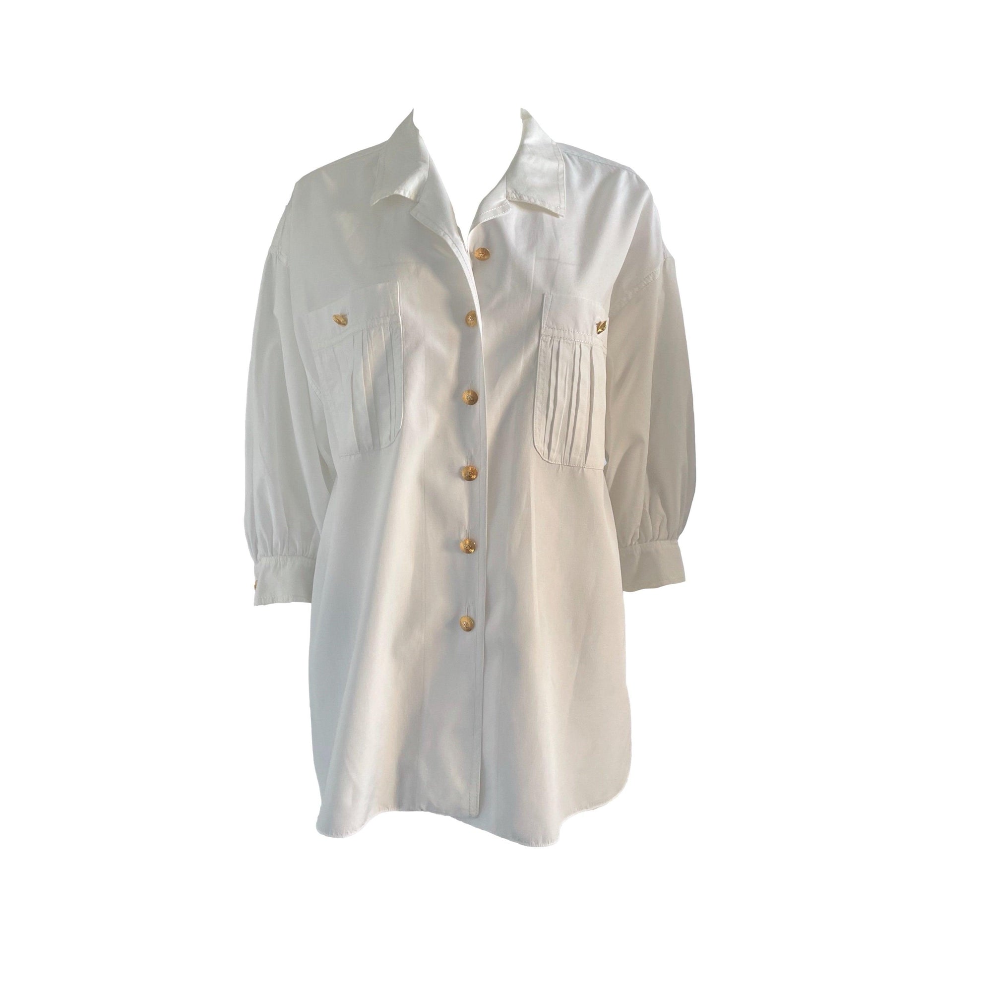 Chanel White Oversized Button Down - Apparel