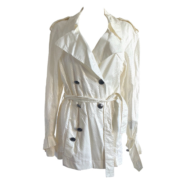 Chanel White Perforated Trench Coat - Apparel