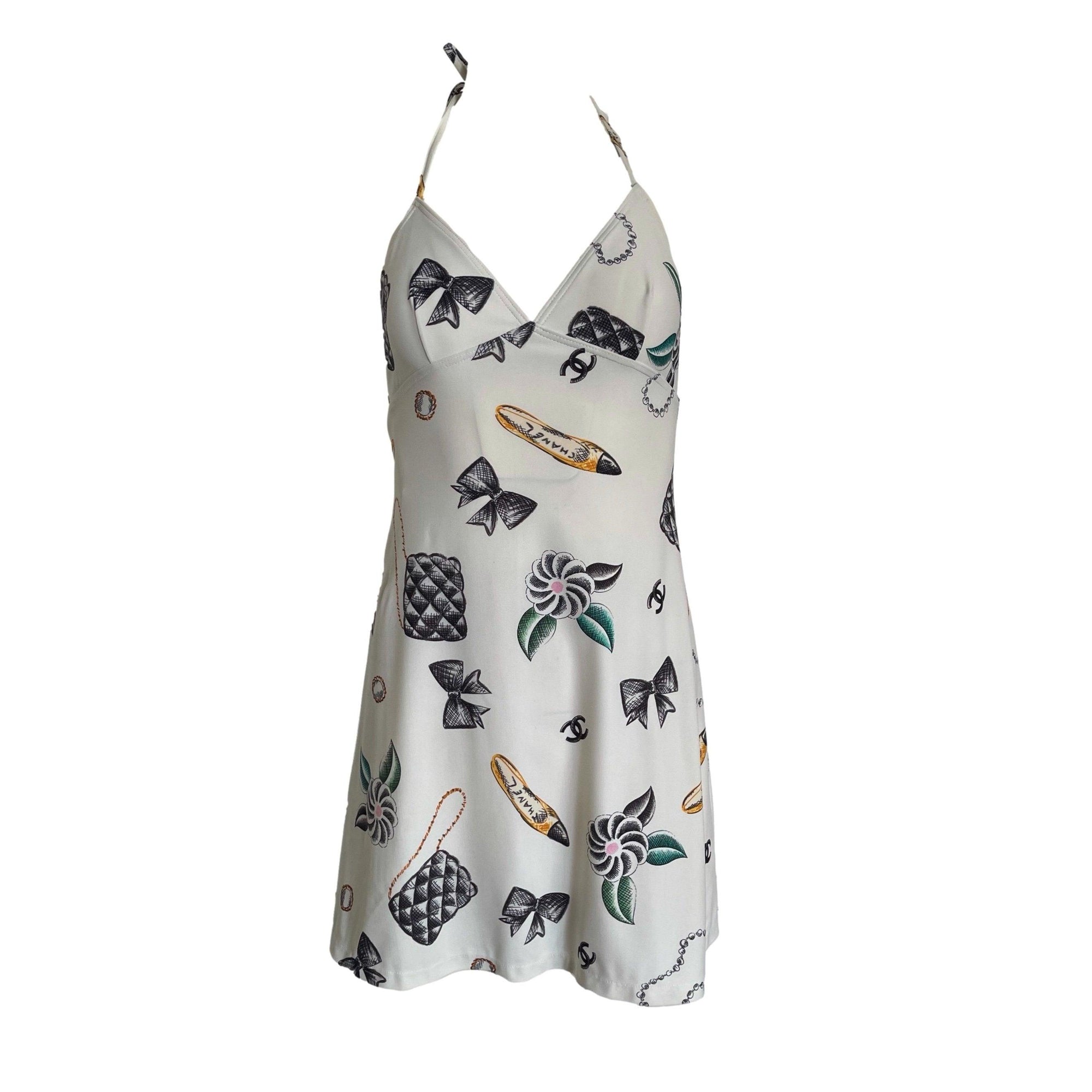 Chanel White Print Logo Halter Dress Chanel White Print Logo Halter Dress