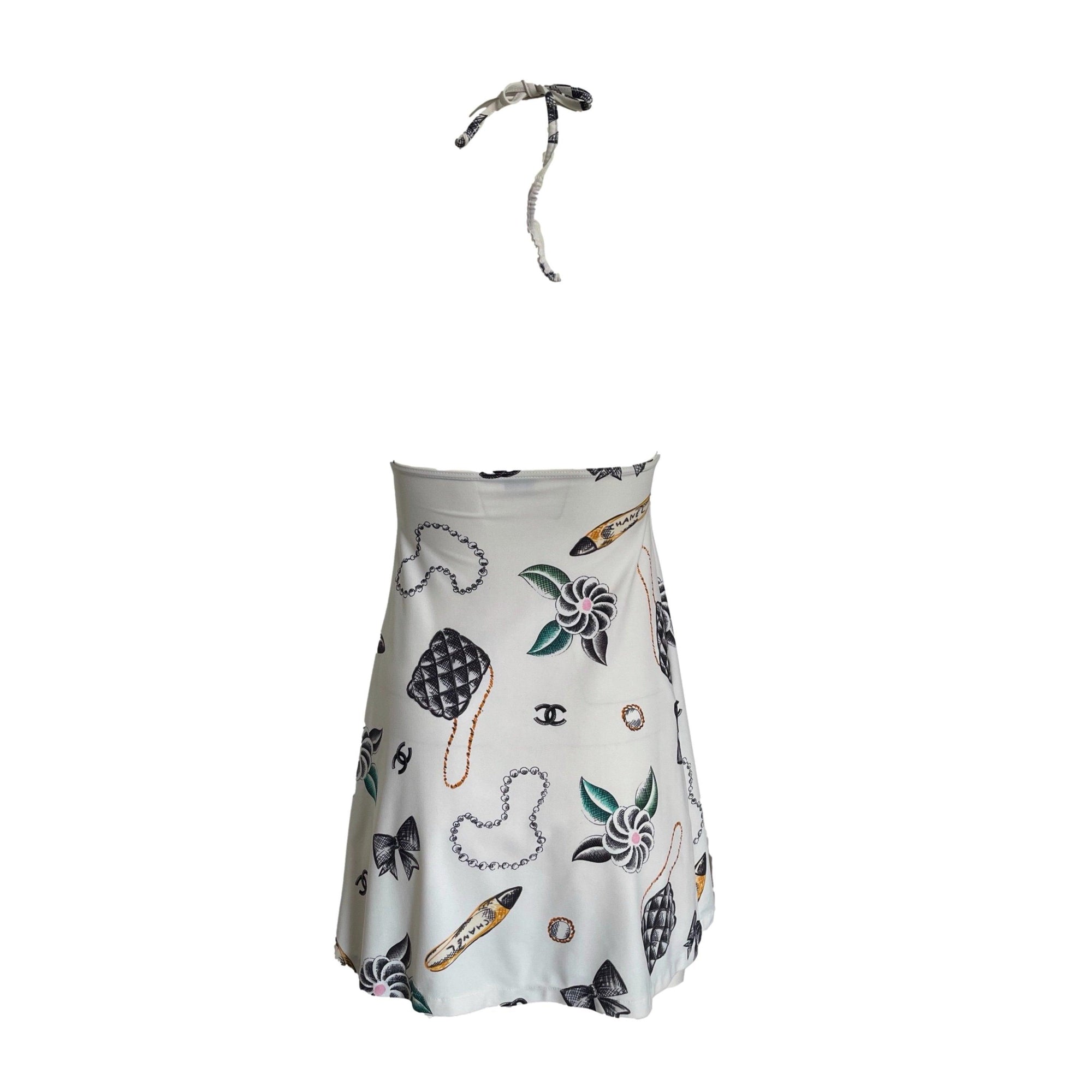 Treasures of NYC - Chanel White Print Logo Halter Dress Treasures of NYC - Chanel White Print Logo Halter Dress