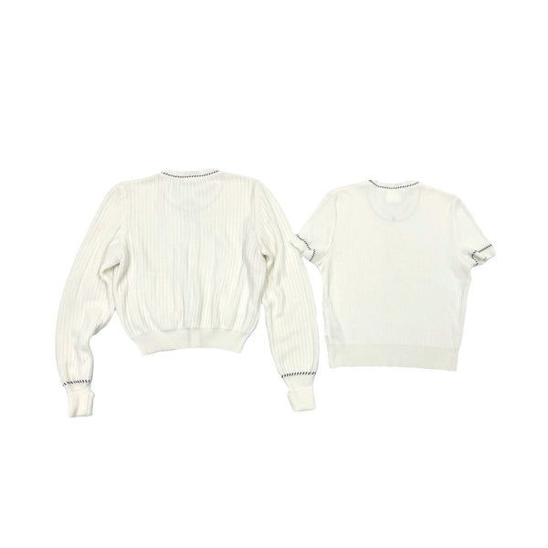 Chanel White Ribbed Cardigan Set - Apparel