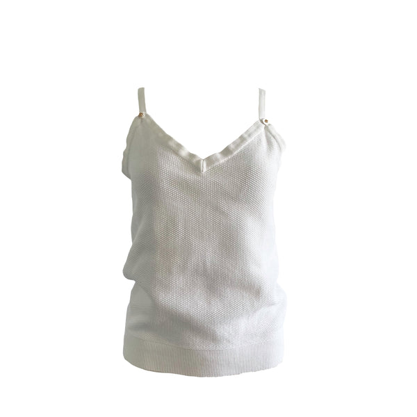 Chanel White Ribbed Tank Top - Apparel