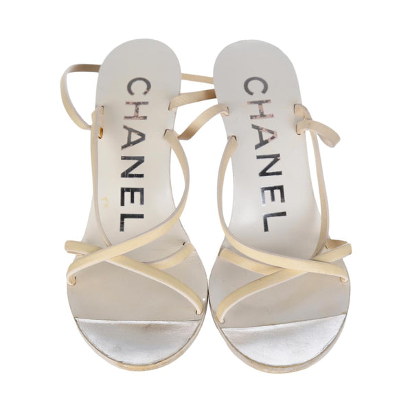Chanel White Strap Wedge
