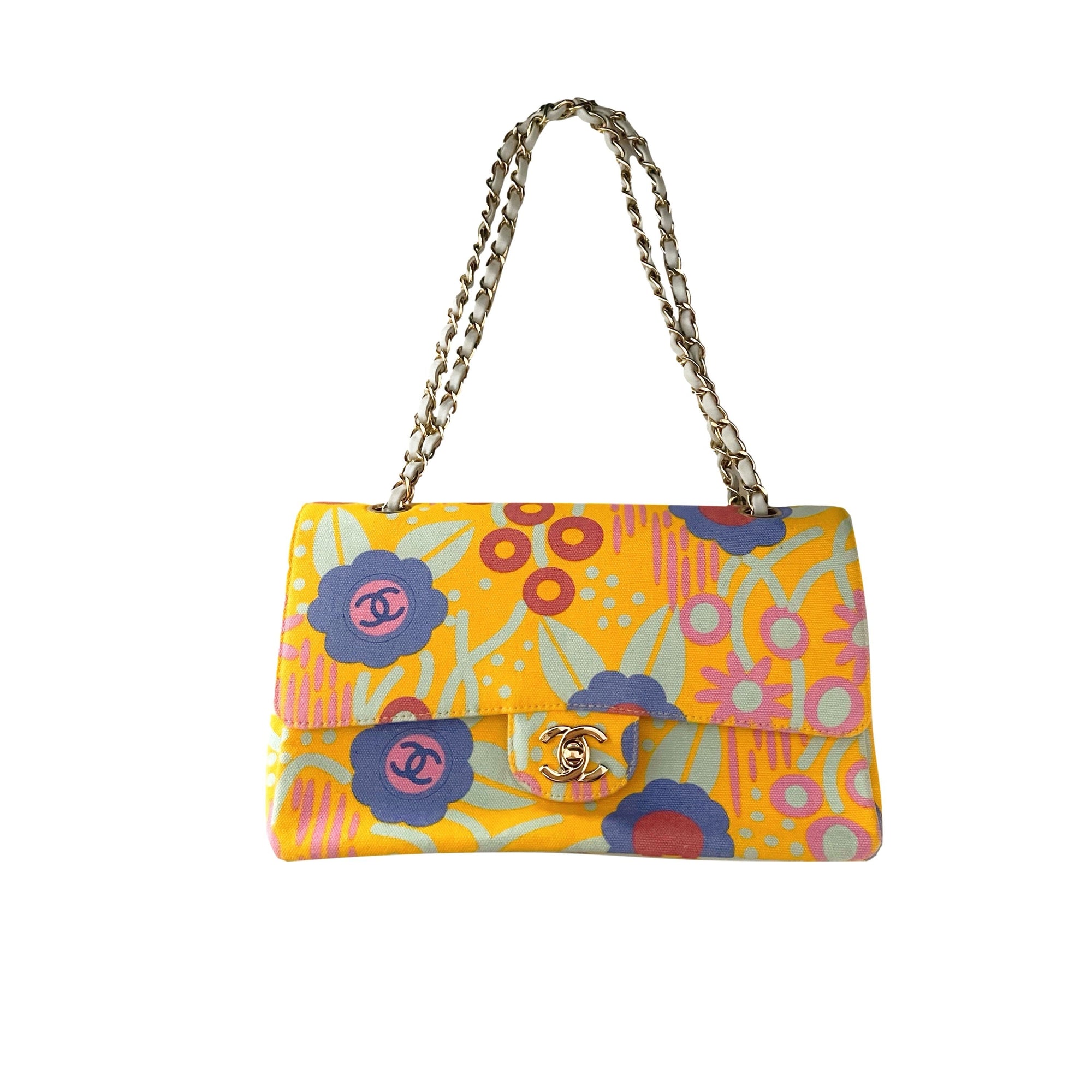 Chanel Yellow Floral Canvas Flap Bag - Handbags