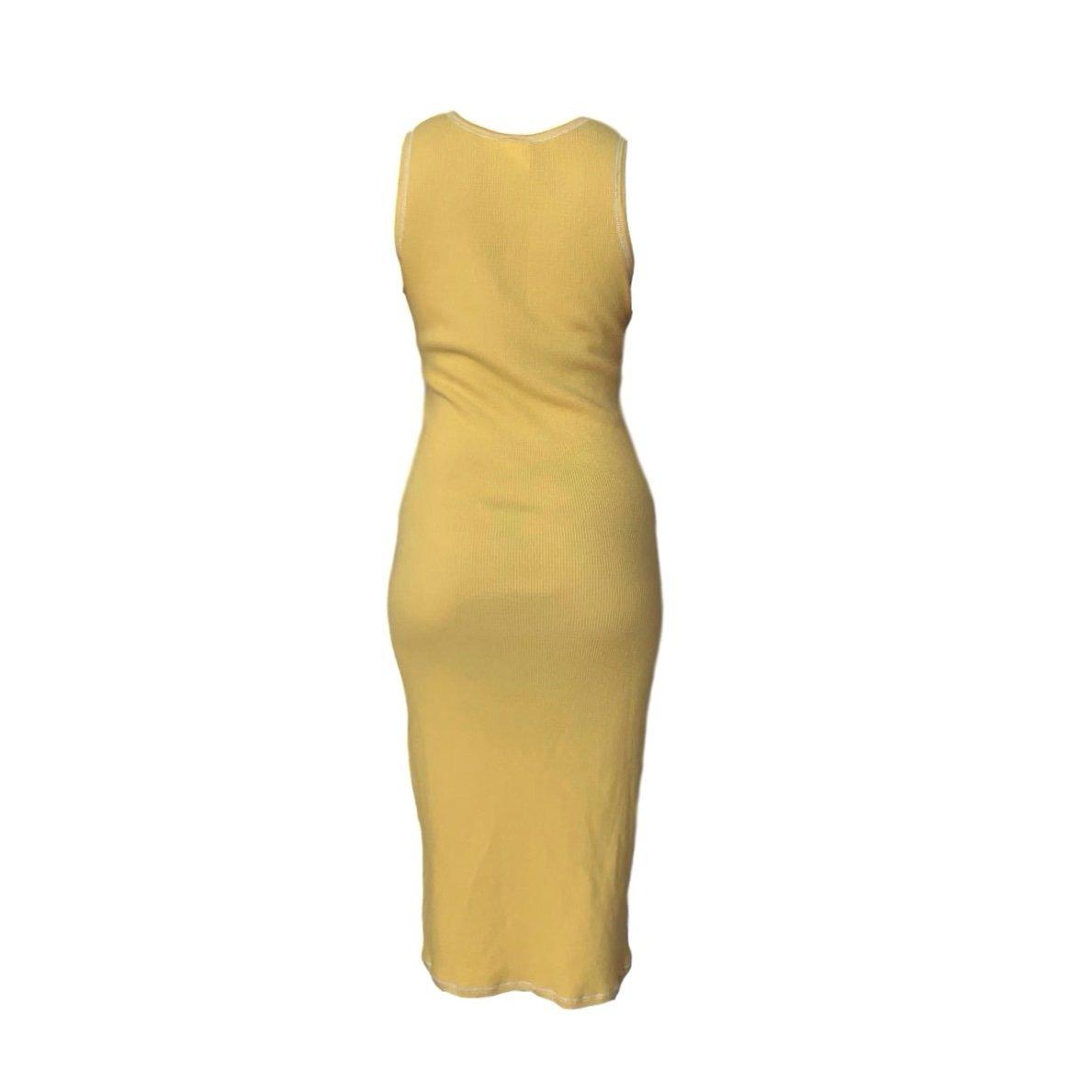 Chanel Yellow Knit Ribbed Logo Dress - Apparel