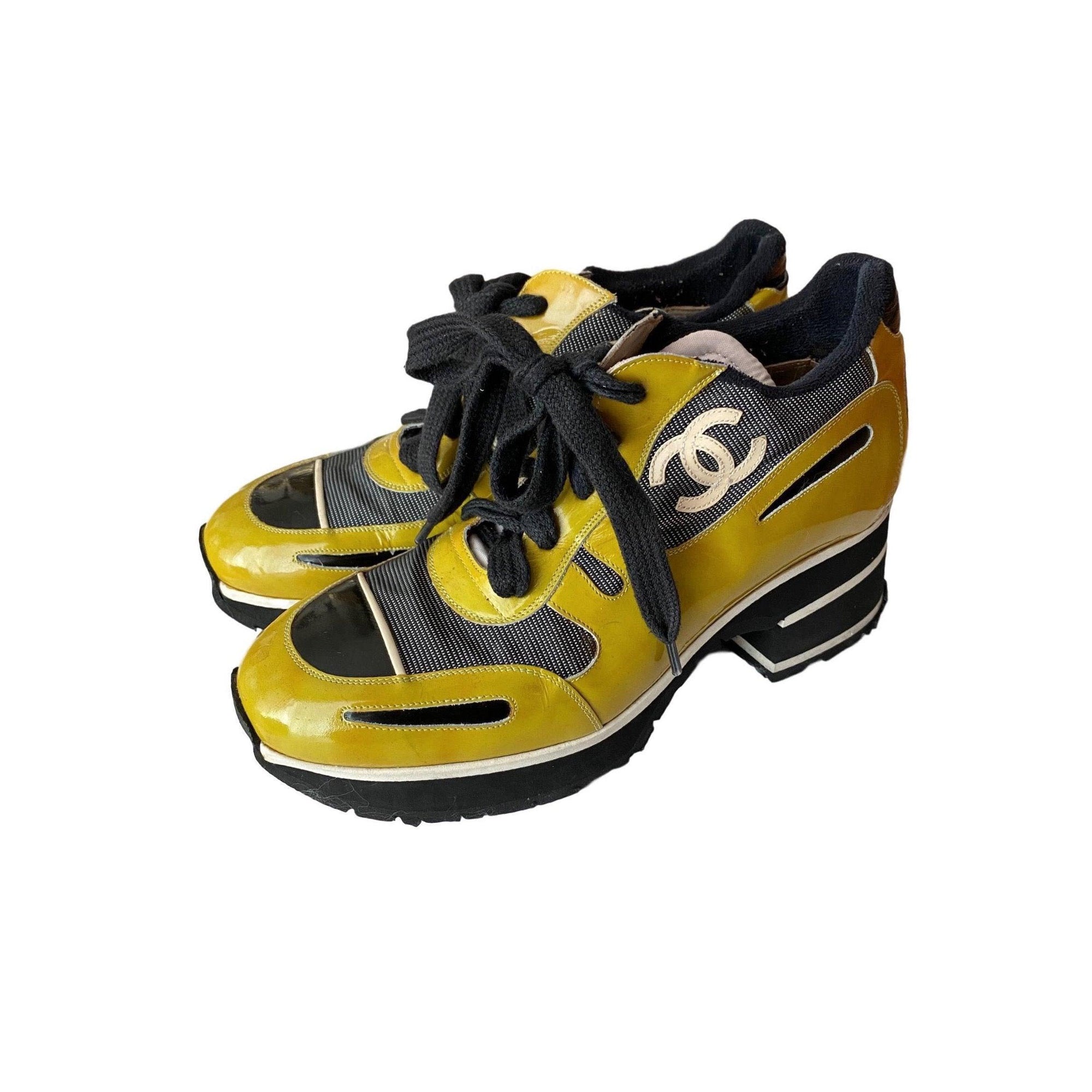 Chanel Yellow Laced-Up Platform Sneakers - Shoes