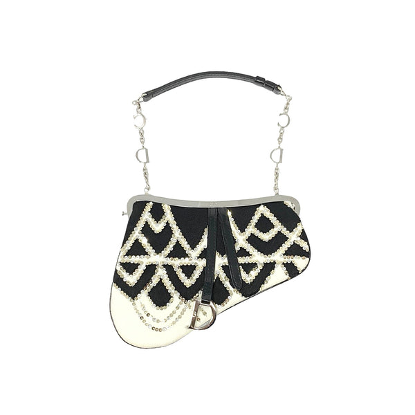 Dior Black Beaded Mini Saddle Bag - Handbags
