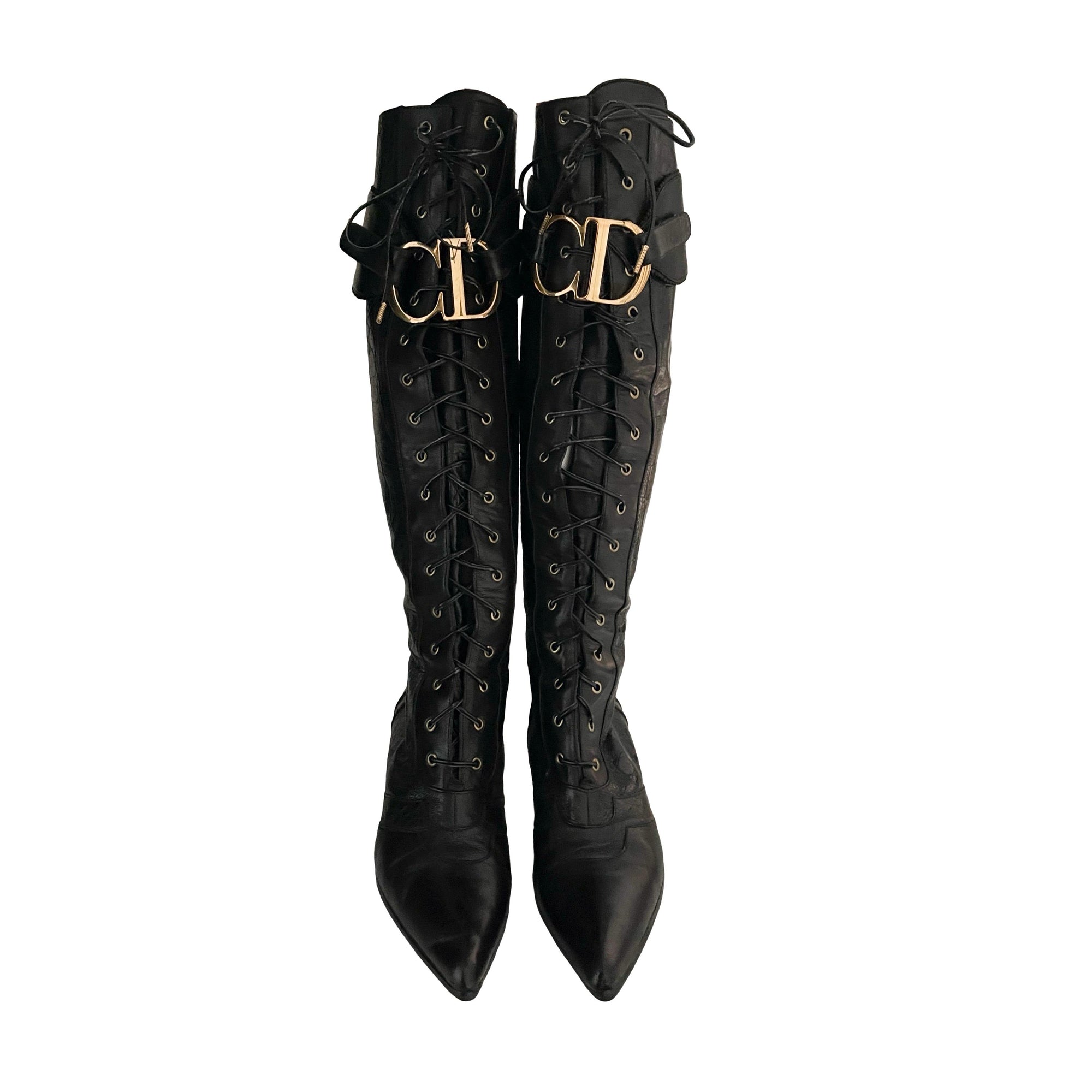 Dior Black CD Laced Up Leather Boots - Shoes