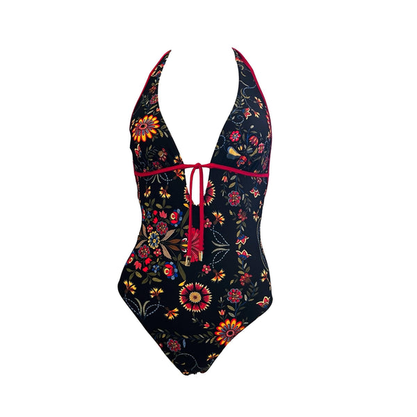 Dior Black Floral Halter One Piece - Swimwear