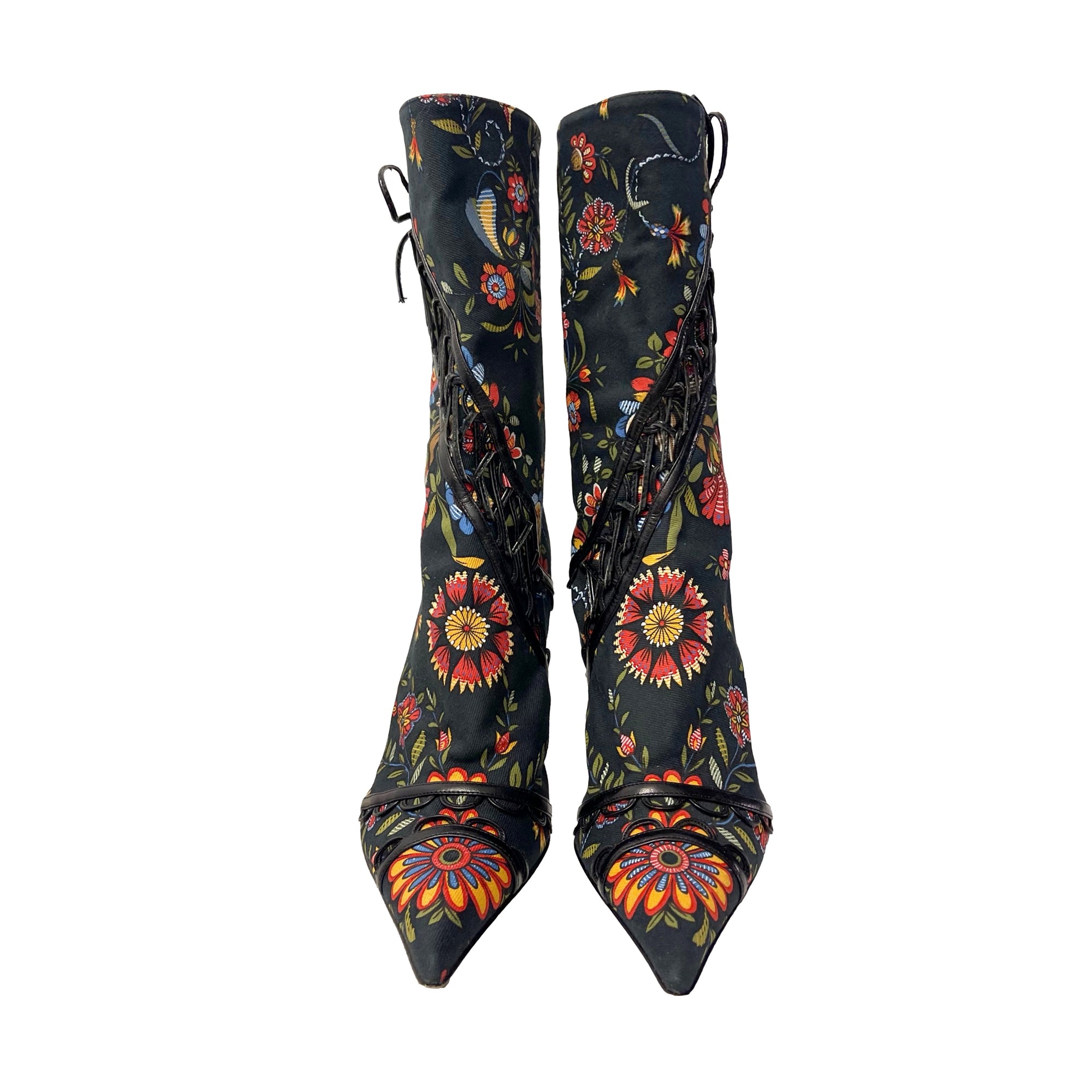 Dior Black Floral Lace Up Boots - Shoes