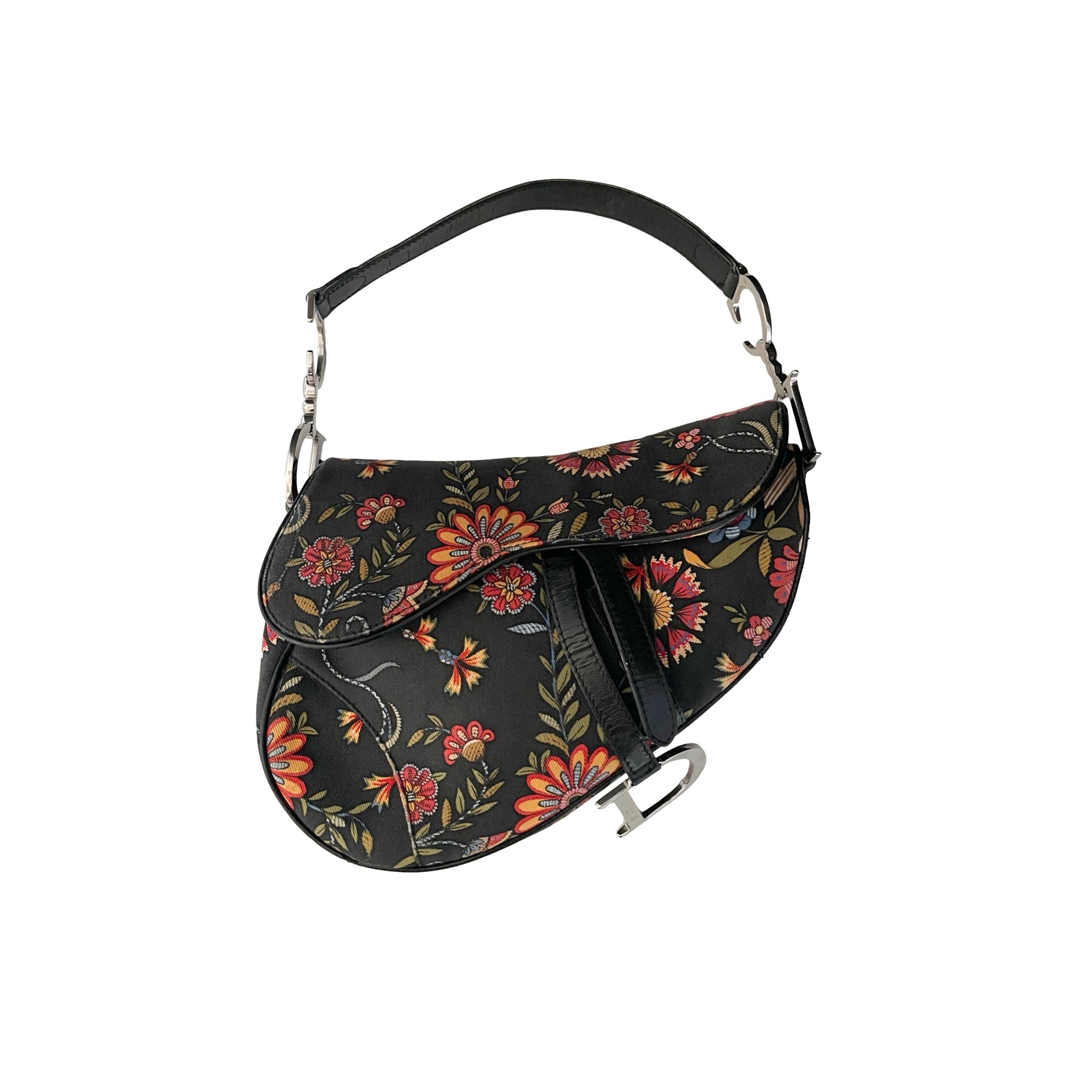 Dior Black Floral Saddle Bag - Handbags