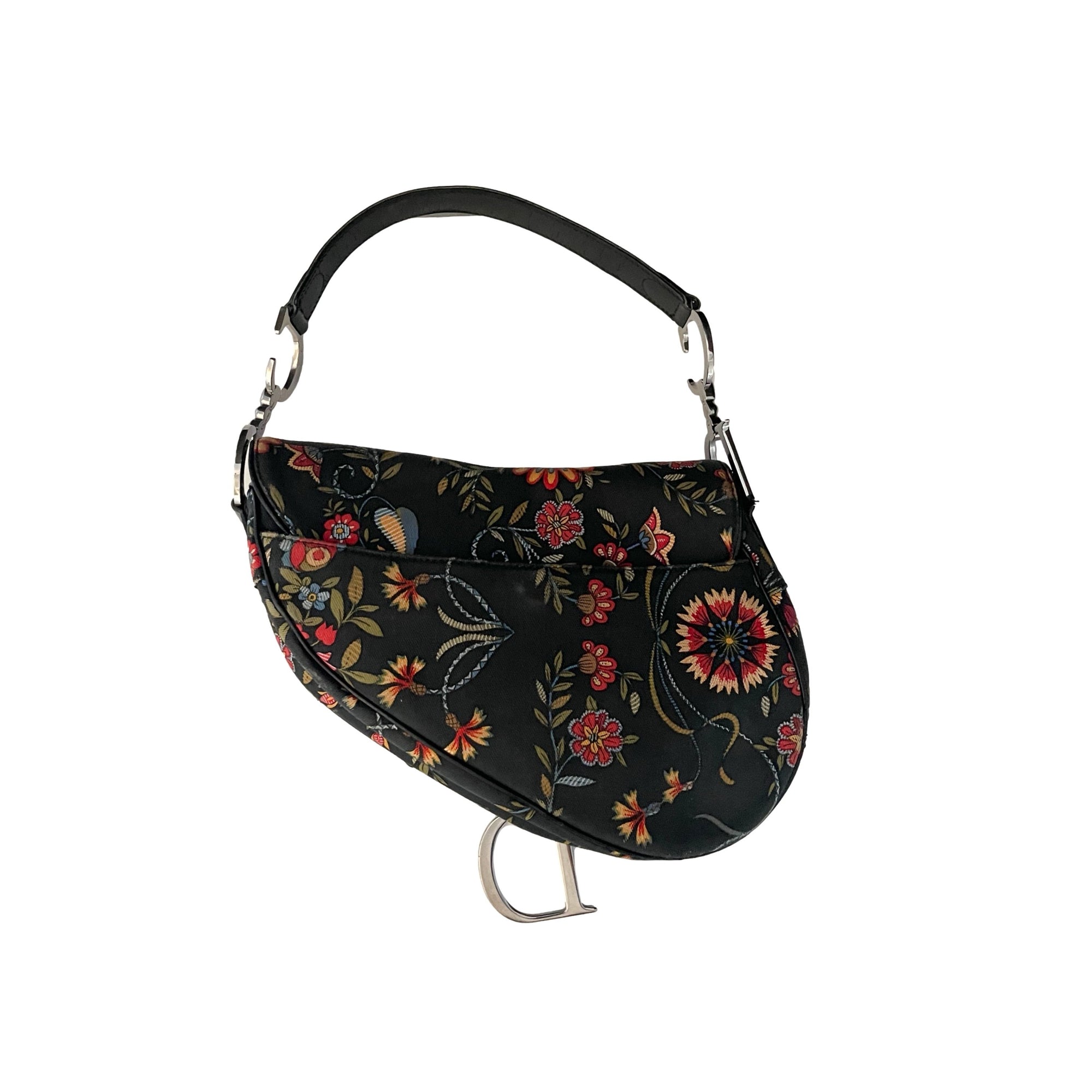 Dior Black Floral Saddle Bag - Handbags