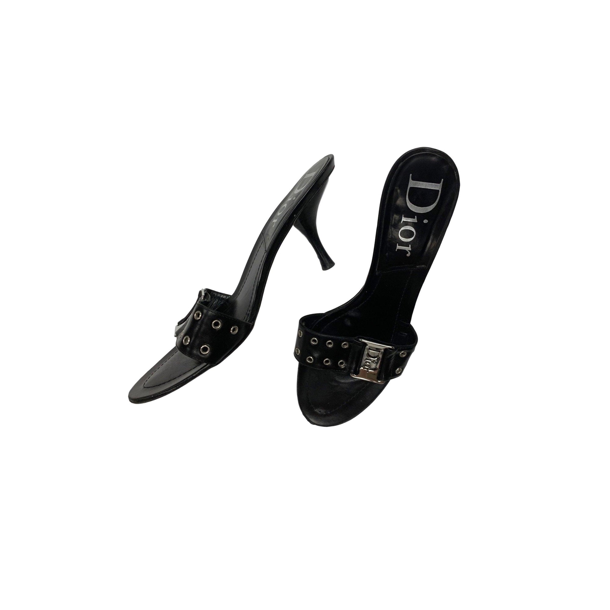 Dior Black Grommet Logo Heels - Shoes
