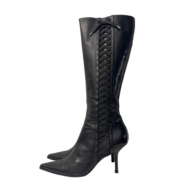 Dior Black Lace Up Tall Boots - Shoes