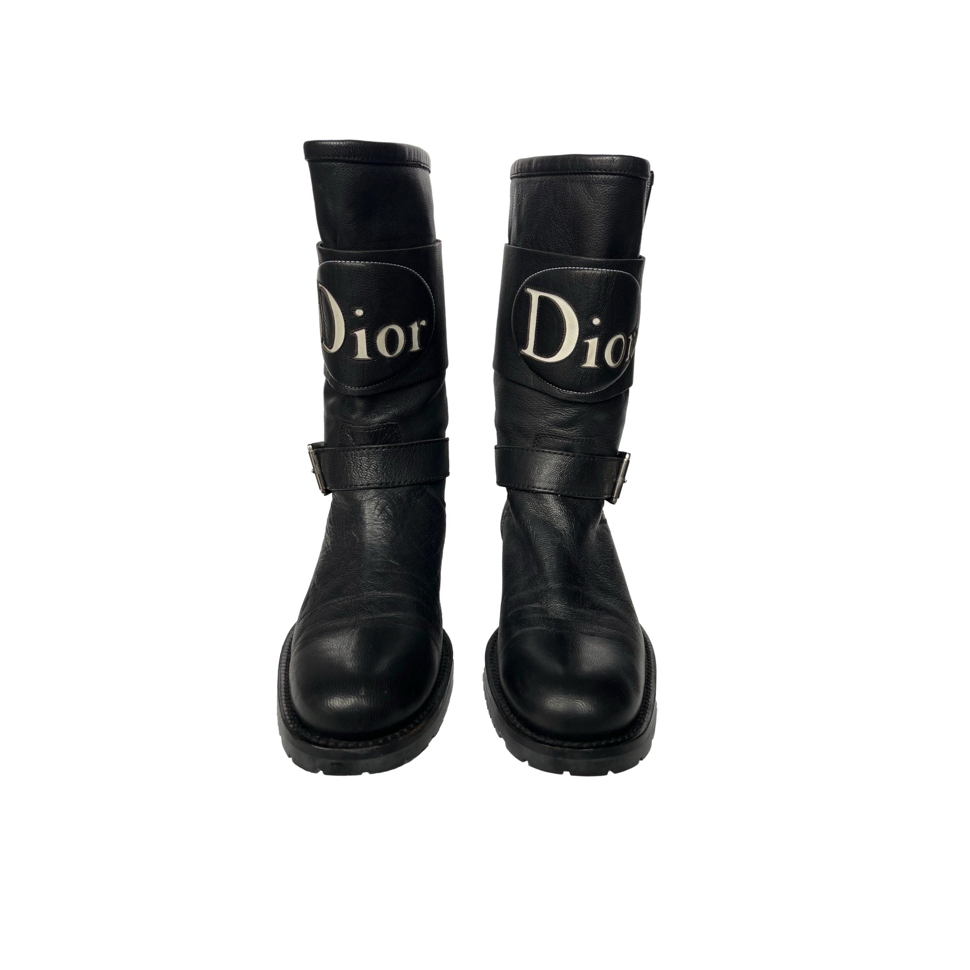 Dior Black Logo Leather Boots - Shoes