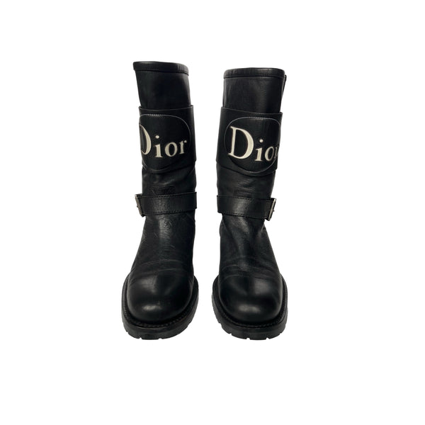 Dior Black Logo Leather Boots - Shoes