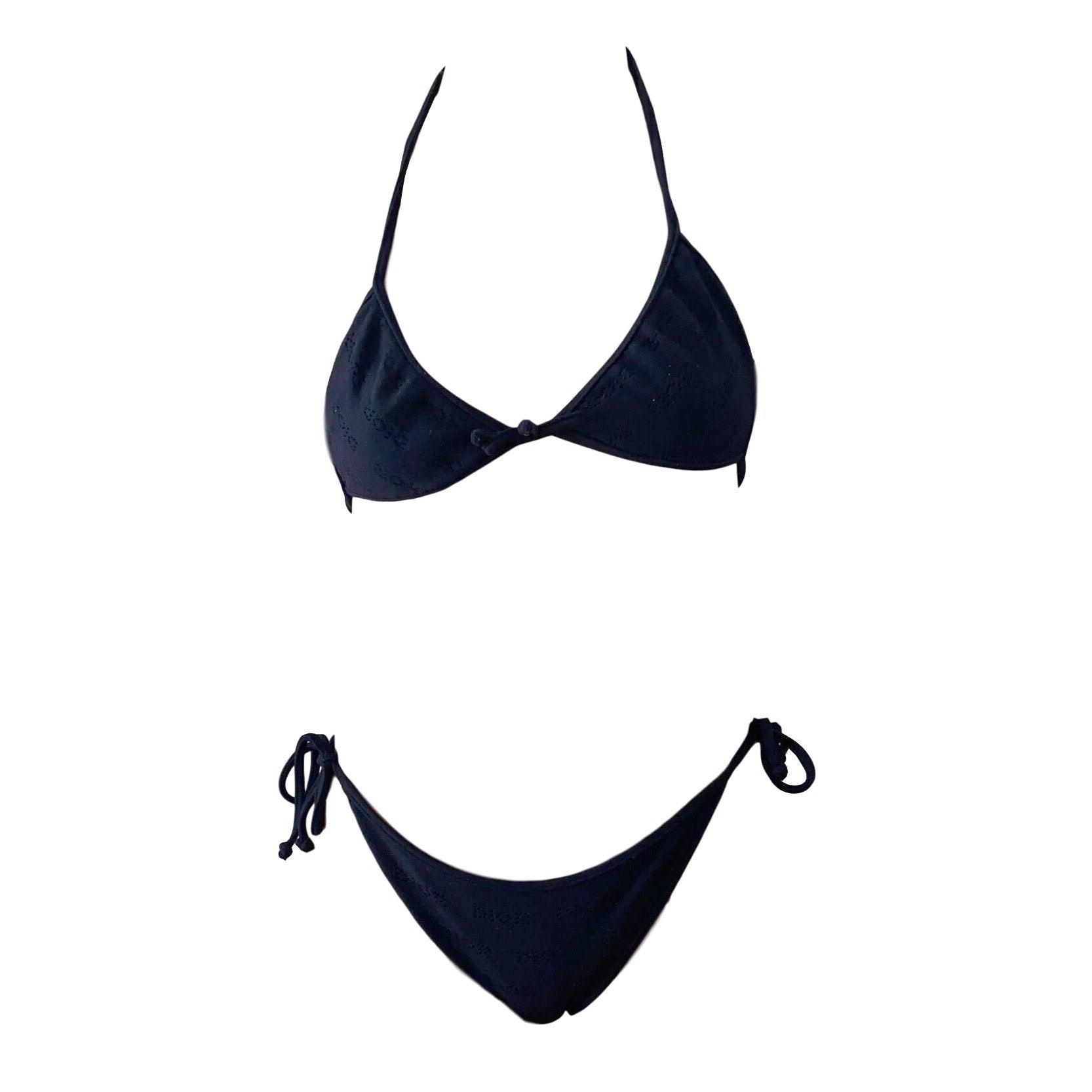 Dior Black Perforated Logo Bikini - Swimwear