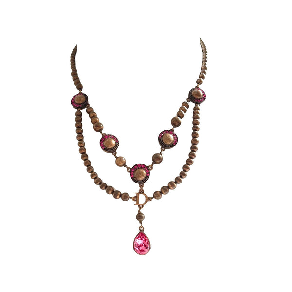 Dior Bronze Beaded Layered Logo Necklace - Jewelry