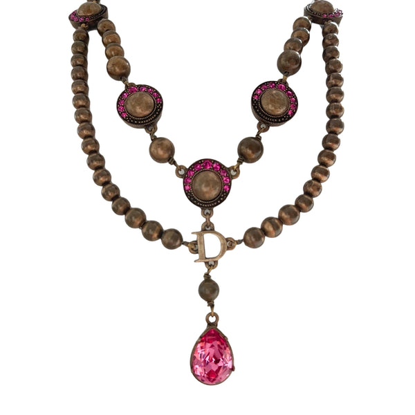 Dior Bronze Beaded Layered Logo Necklace - Jewelry