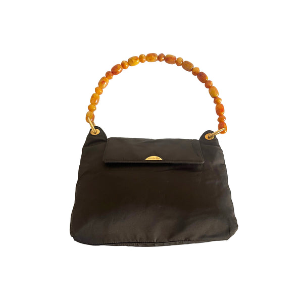 Dior Brown Beaded Logo Shoulder Bag - Handbags