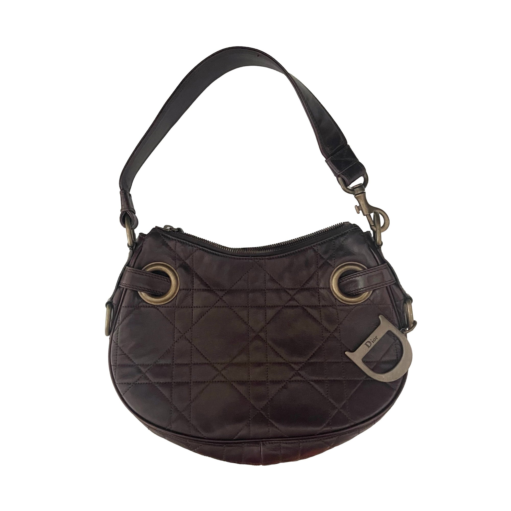 Dior Brown Cannage Logo Shoulder Bag - Handbags