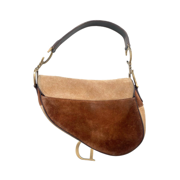 Dior Brown Seude Distressed Saddle Bag - Handbags