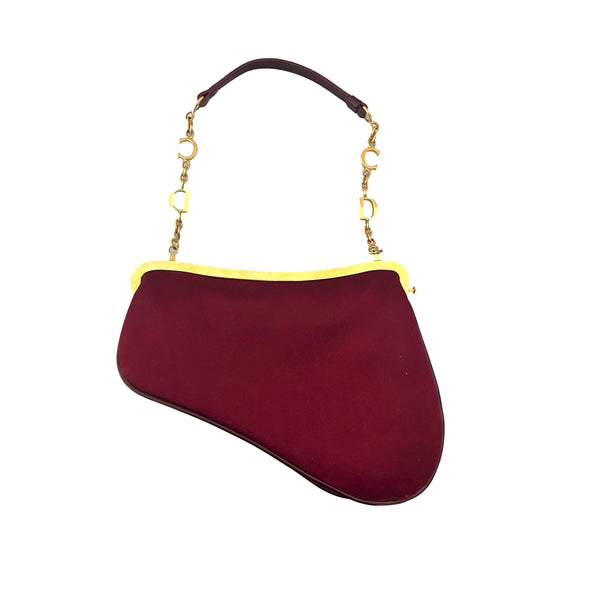 Dior Burgundy Embellished Micro Saddle Bag - Handbags