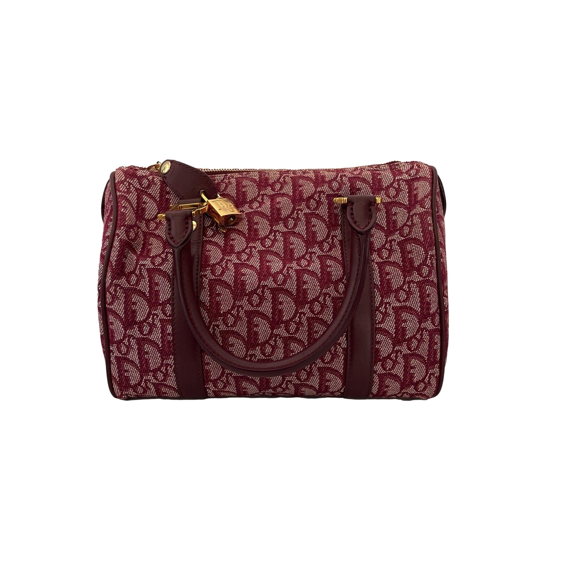 Dior Burgundy Monogram Mini Boston Bag - Handbags