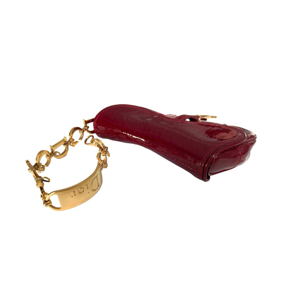 Dior Burgundy Monogram Patent Mini Saddle - Handbags