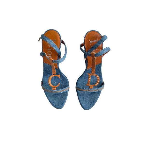 Dior Denim Butterfly Wedge Heels - Shoes