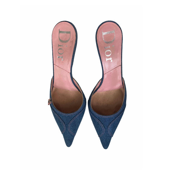 Dior Denim Logo Kitten Heels - Shoes