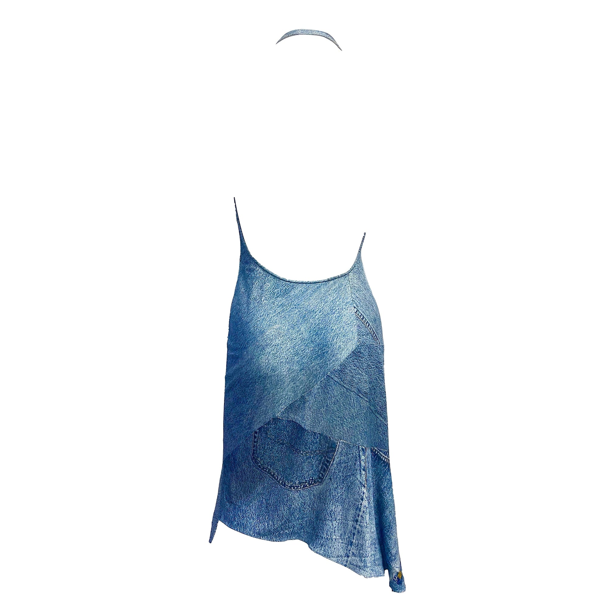 Dior Denim Print Silk Halter Dress Dior Denim Print Silk Halter Dress