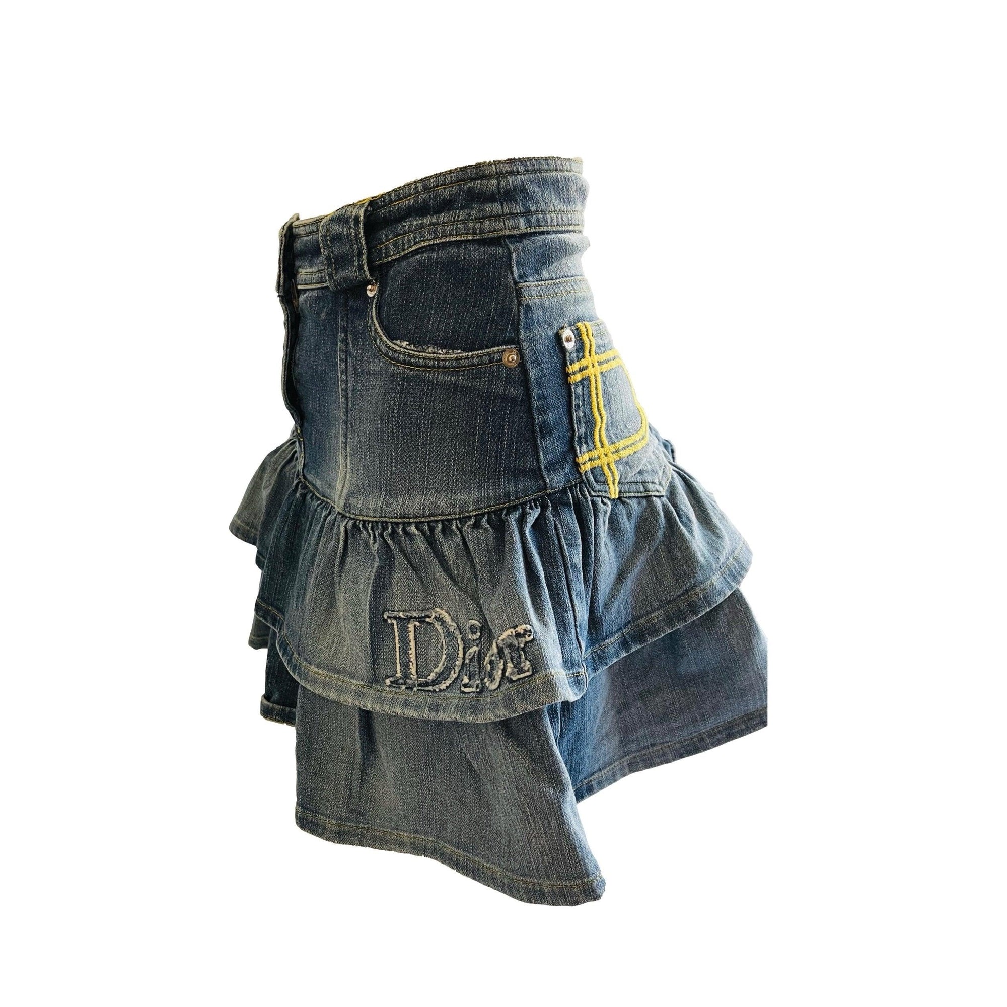 Dior Denim Ruffled Logo Skirt - Apparel