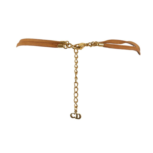 Dior Gold Leather Logo Choker - Jewelry