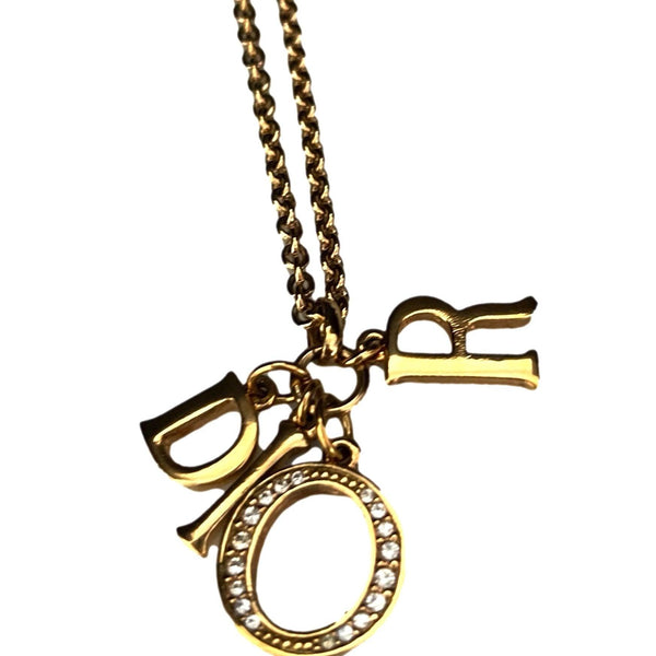 Dior Gold Logo Charm Necklace - Jewelry