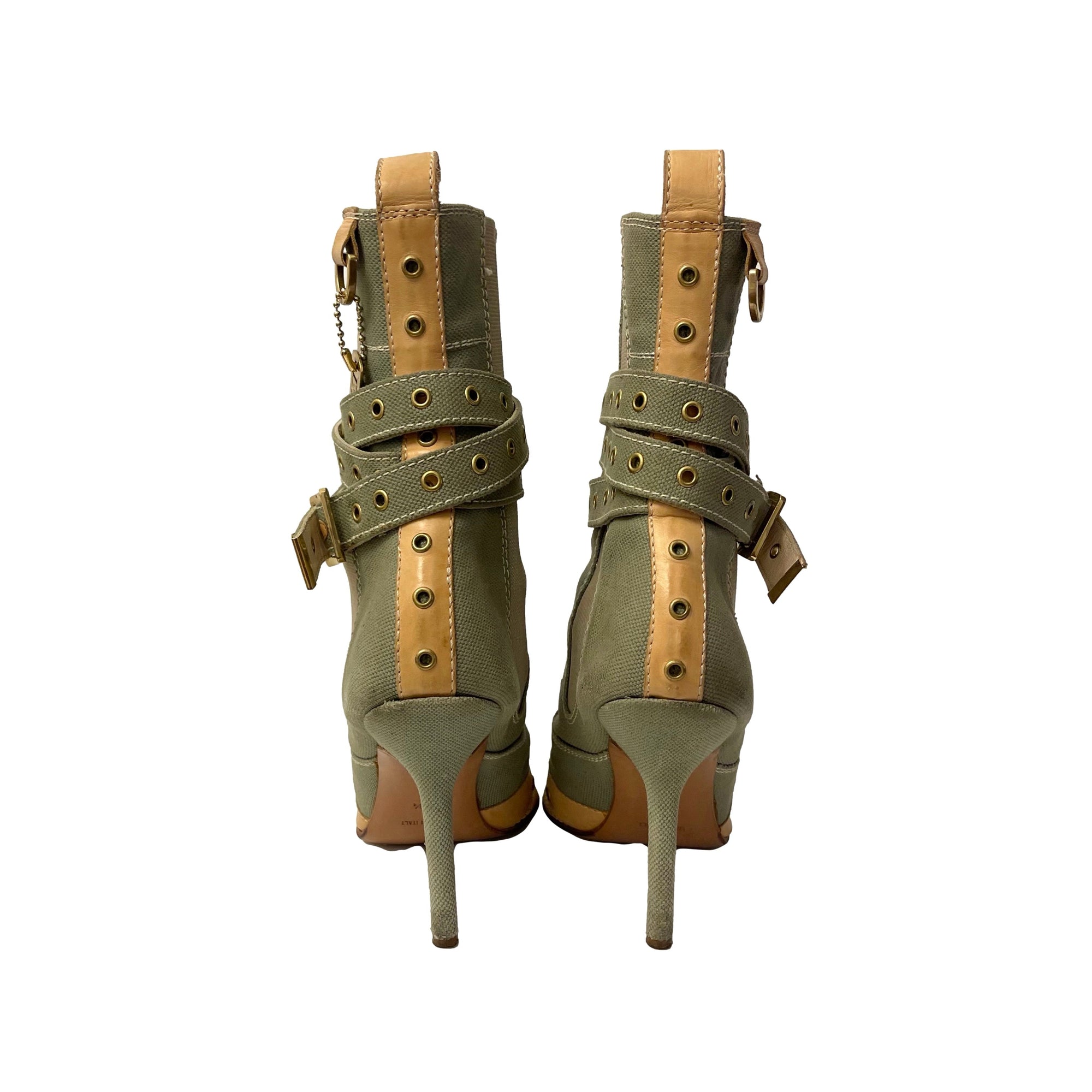 Dior Green Canvas and Leather Utility Boots - Shoes