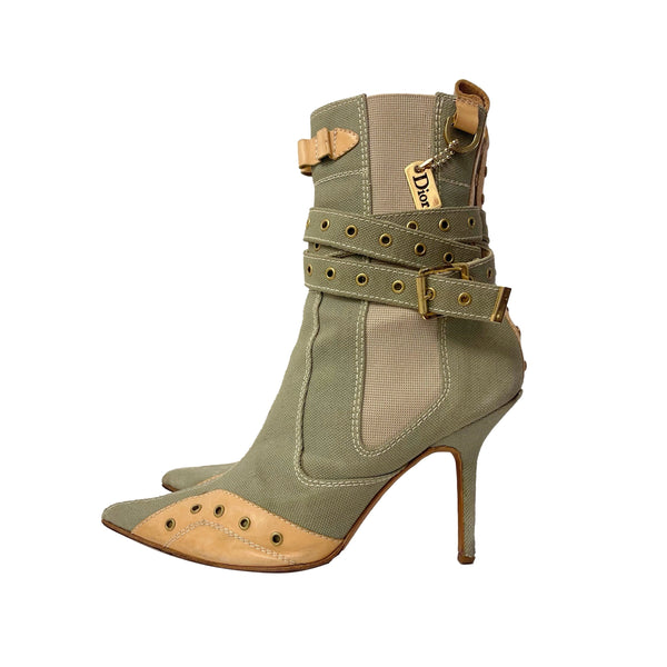 Dior Green Canvas and Leather Utility Boots - Shoes