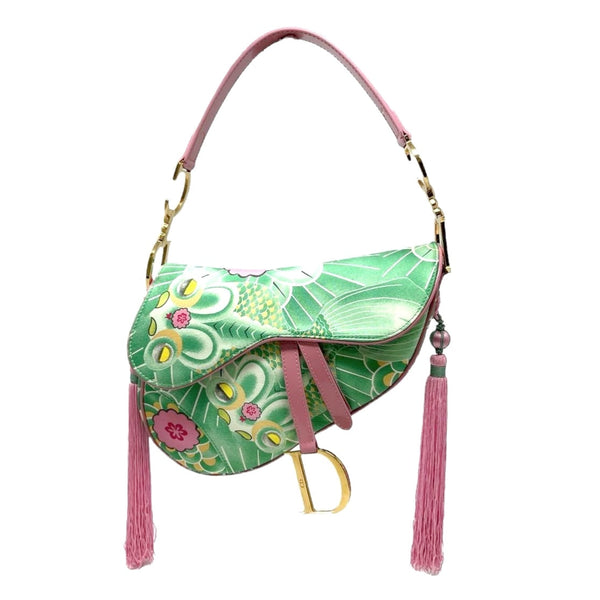 Dior Green Koi Silk Saddle Bag - Handbags