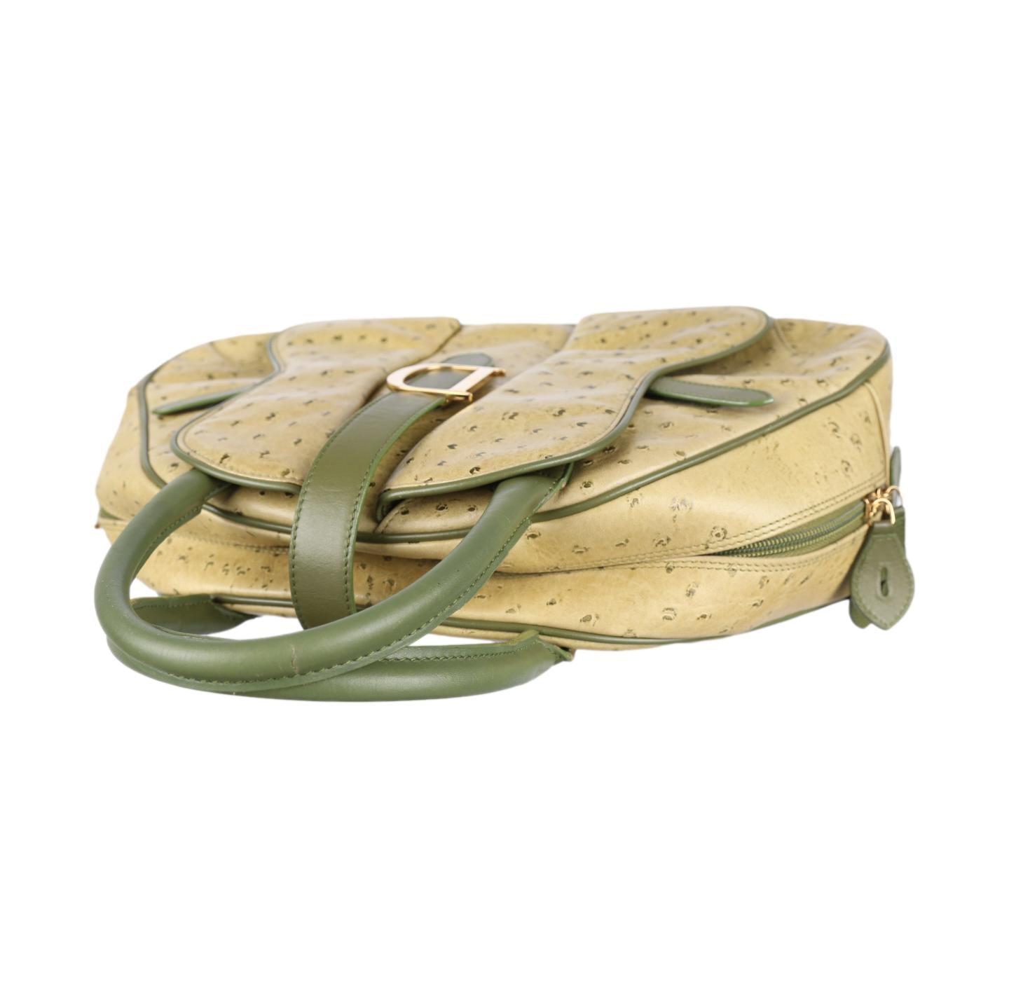 Dior Green Ostrich Top Handle Bag - Handbags